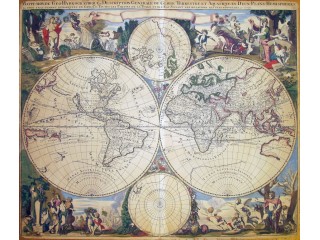 VALCK Gerard - MAPPE-MONDE, GEO-HYDROGRAPHIQUE OU DESCRIPTION GENERALE DU GLOBE TERRESTRE ET ACQUATIQUE EN DEUX -PLANS-HEMISPHERES: OU SONT EXACTEMENT REMARQUEES EN GENERAL TOUTES LES PARTIES DE LA TERRE ET DE L'EAU SUIVANT LES RELATIONS LES PLUS NOUVELLE