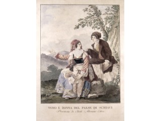 INCISORE DELL'INIZIO DEL SECOLO XIX - UOMO E DONNA DEL PAESE DI SCHIAVI. PROVINCIA DI CHIETI ABRUZZO CITRA.